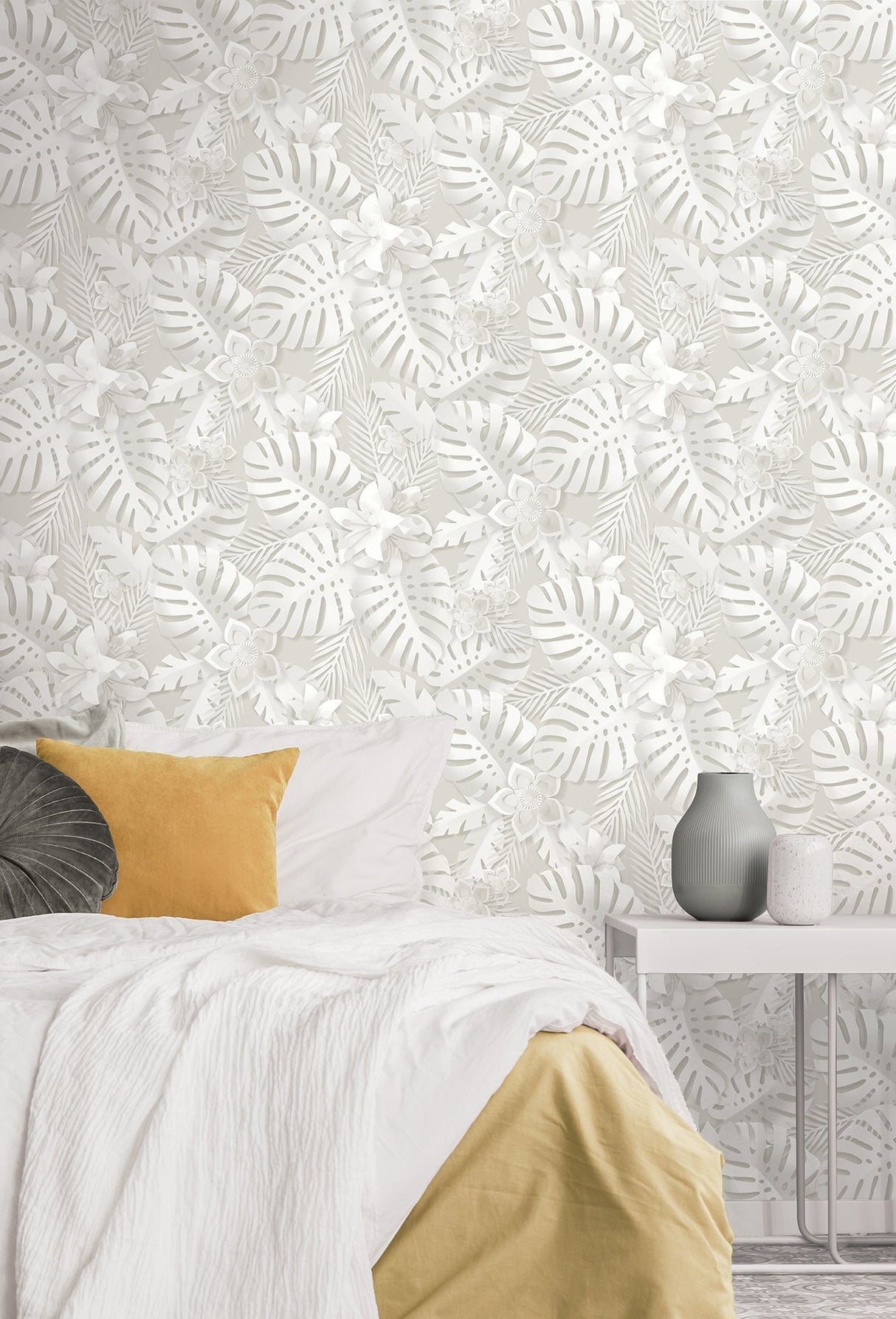 Fine Decor FD42828 Dimensions White Tropical Wallpaper