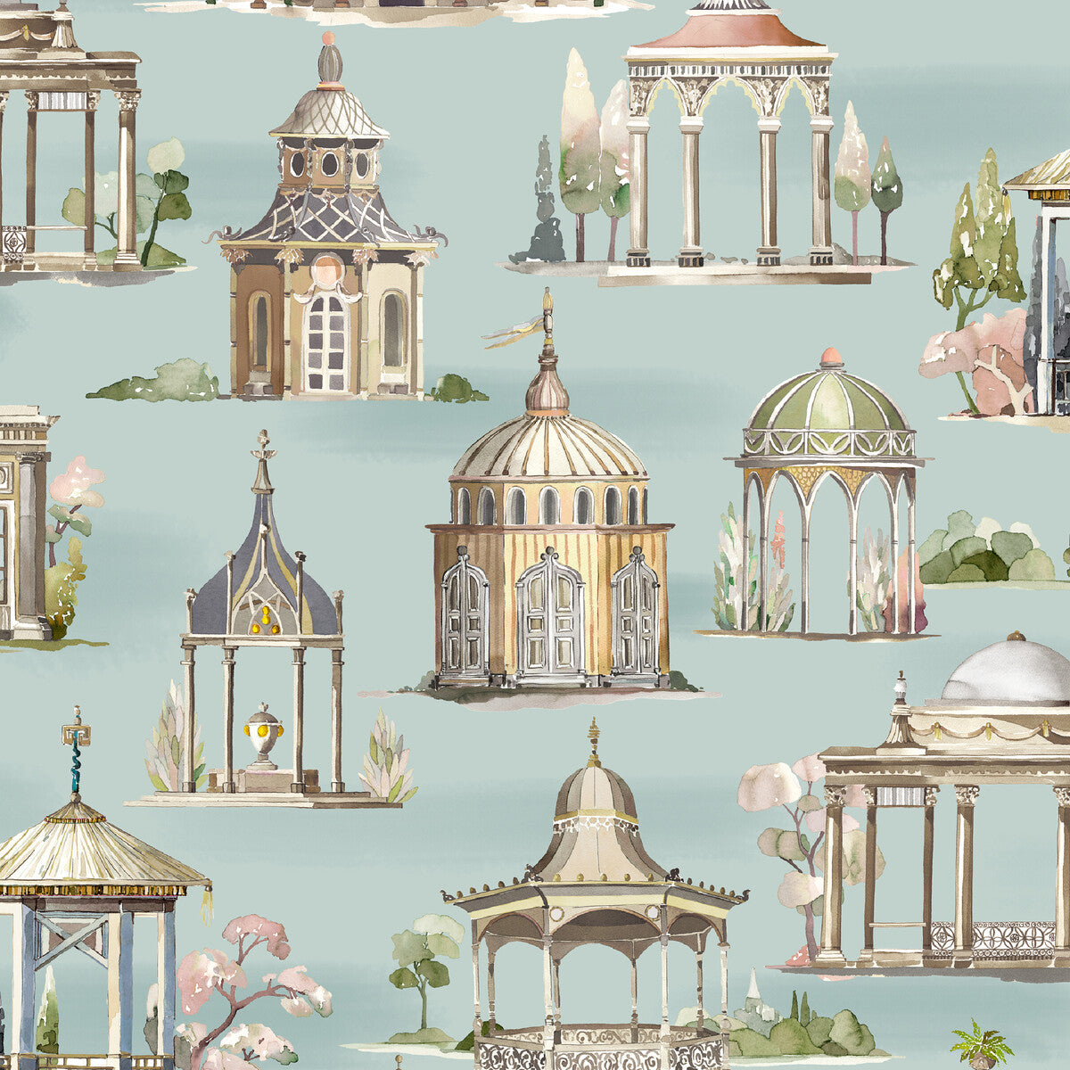 MULBERRY FG093.R104.0 FOLLIES AQUA Wallpaper - Eade's Wallpaper