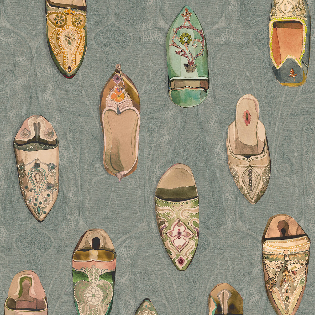 MULBERRY FG096.R11.0 BABOUCHES TEAL Wallpaper - Eade's Wallpaper