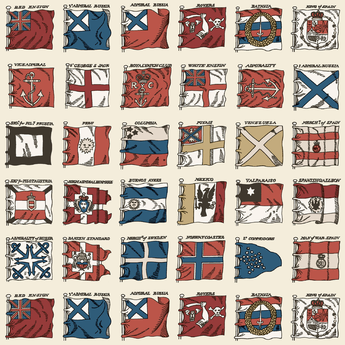 MULBERRY FG099.V110.0 NAVAL ENSIGNS RED/BLUE Wallpaper - Eade's Wallpaper