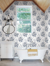 York FH4087 Heritage Rose Navy & White Wallpaper