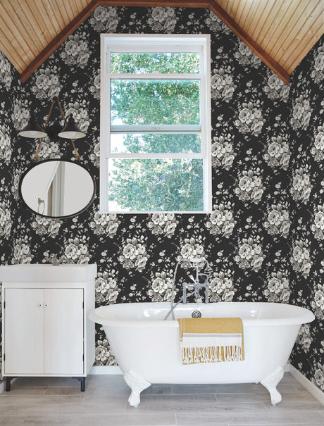 York FH4088 Heritage Rose Black & Grey Wallpaper