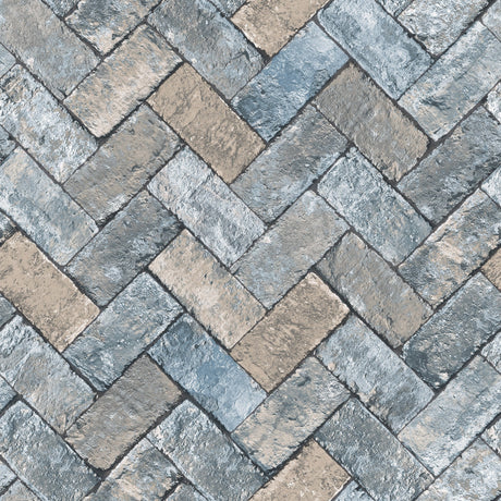 Galerie G45425 Blue Herringbone Brick - Eade's Wallpaper