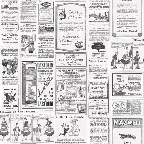 Galerie G45449 Black Newspaper - Eade's Wallpaper
