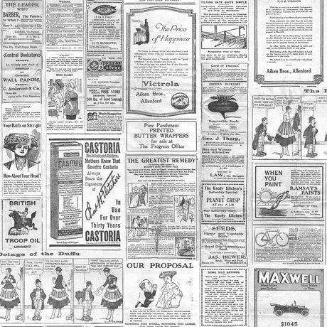 Galerie G56143 Silver Grey Newspapers - Eade's Wallpaper