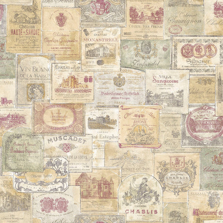 Galerie G56173 Beige Wine Labels - Eade's Wallpaper
