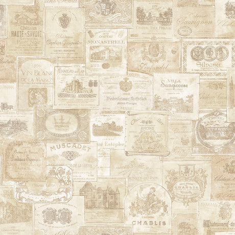 Galerie G56174 Beige Wine Labels - Eade's Wallpaper