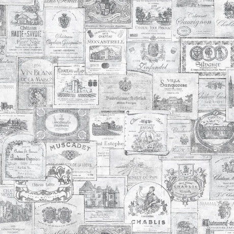 Galerie G56175 Silver Grey Wine Labels - Eade's Wallpaper