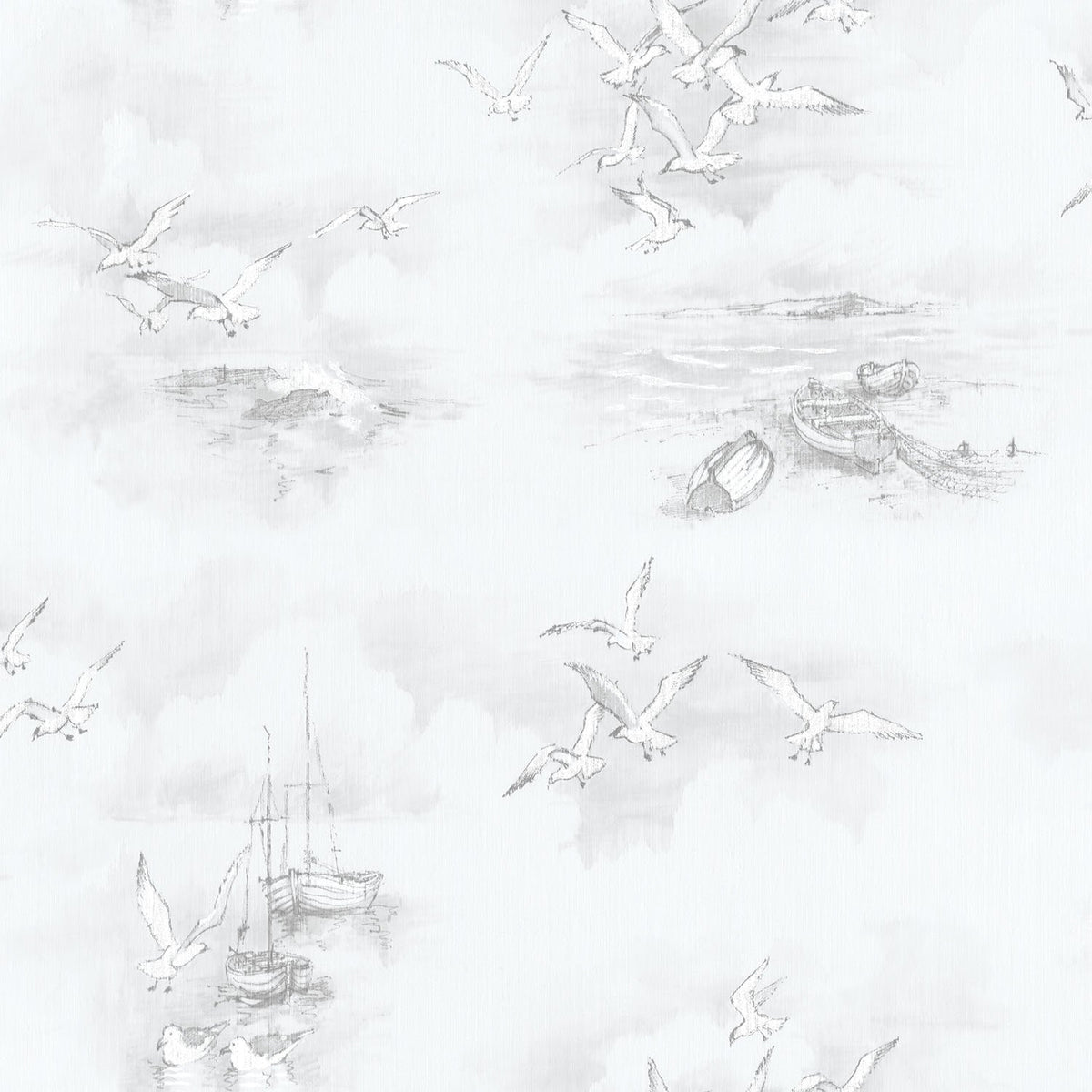 Galerie G56424 Seagulls Silver Grey Wallpaper