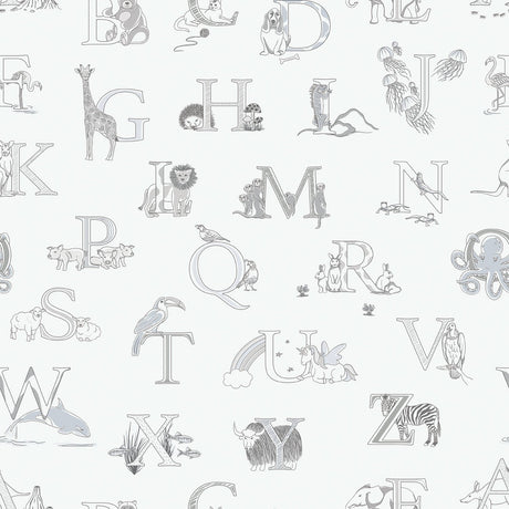 Galerie G56536 Silver Grey Alphabet Animals - Eade's Wallpaper