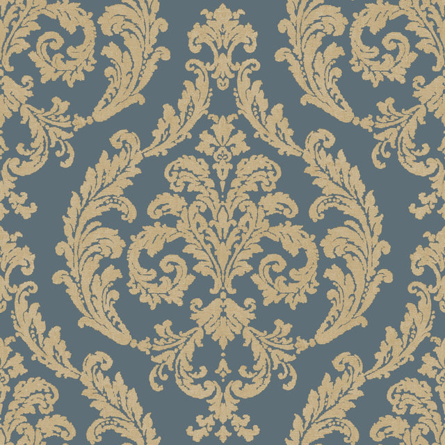 Galerie G67610 Blue Silk Damask - Eade's Wallpaper