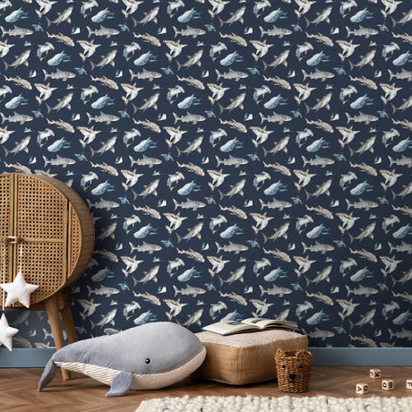 Galerie Kids and Teens Sharks Blue Wallpaper G78590