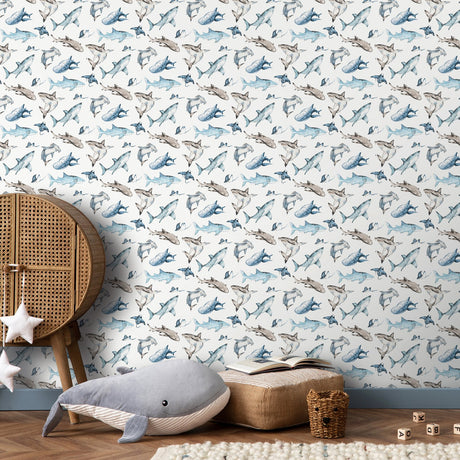 Galerie Kids and Teens Sharks Blue Wallpaper G78592