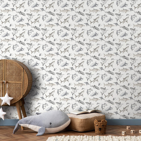 Galerie Kids and Teens Sharks Grey Wallpaper G78593