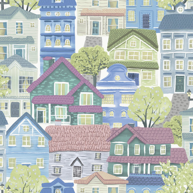Galerie Kids and Teens Whimsical Houses Blue Wallpaper G7860