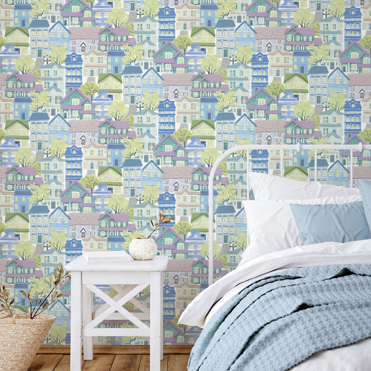 Galerie Kids and Teens Whimsical Houses Blue Wallpaper G7860