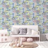 Galerie Kids and Teens Whimsical Houses Blue Wallpaper G7860