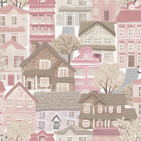 Galerie Kids and Teens Whimsical Houses Pink Wallpaper G7860