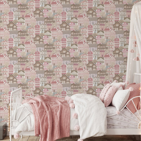 Galerie Kids and Teens Whimsical Houses Pink Wallpaper G7860