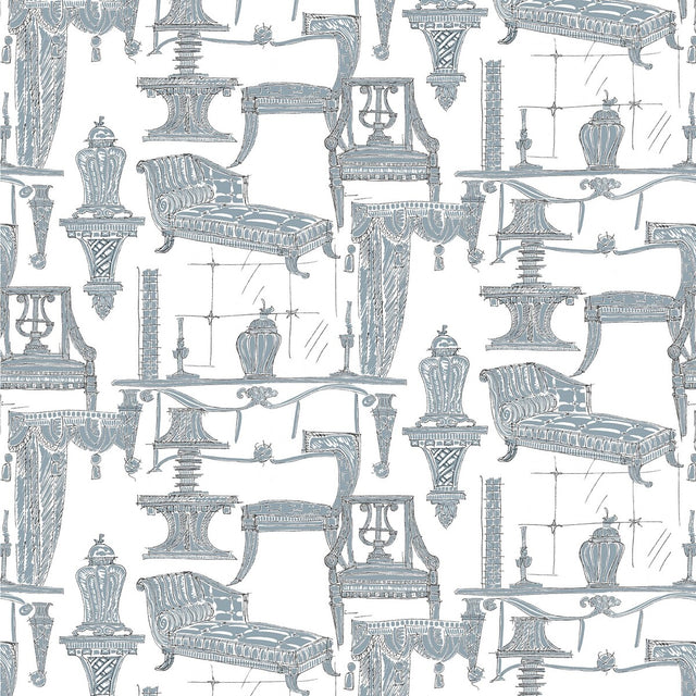 GASTON Y DANIELA GDT5187.003.0 BLANCA BLANCO/AZUL Fabric - Eade's Wallpaper