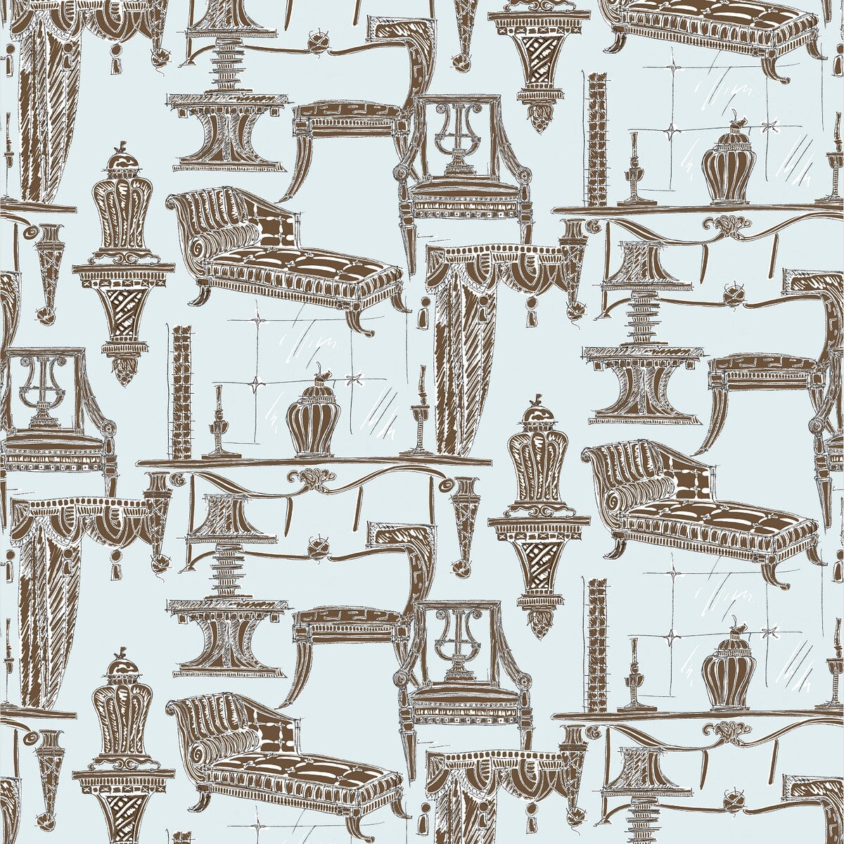 GASTON Y DANIELA GDT5187.004.0 BLANCA AZUL/CHOCOLATE Fabric - Eade's Wallpaper