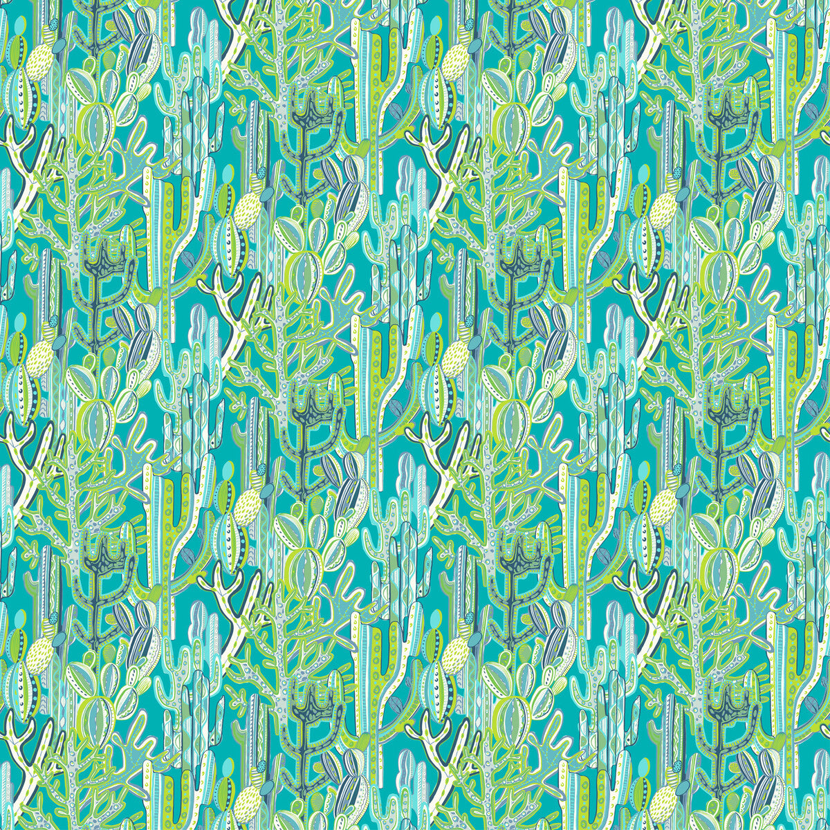 GASTON Y DANIELA GDT5491.001.0 CACTUS AZUL/VERDE Fabric - Eade's Wallpaper