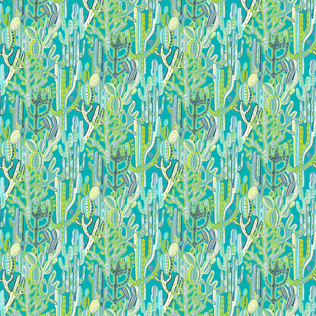 GASTON Y DANIELA GDT5491.001.0 CACTUS AZUL/VERDE Fabric - Eade's Wallpaper