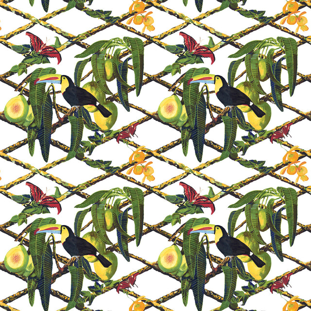 GASTON Y DANIELA GDT5539.002.0 TUCAN FONDO BLANCO Fabric - Eade's Wallpaper