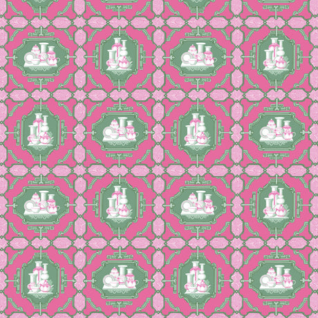GASTON Y DANIELA GDT5544.001.0 PORCELANAS ROSA/VERDE Fabric - Eade's Wallpaper