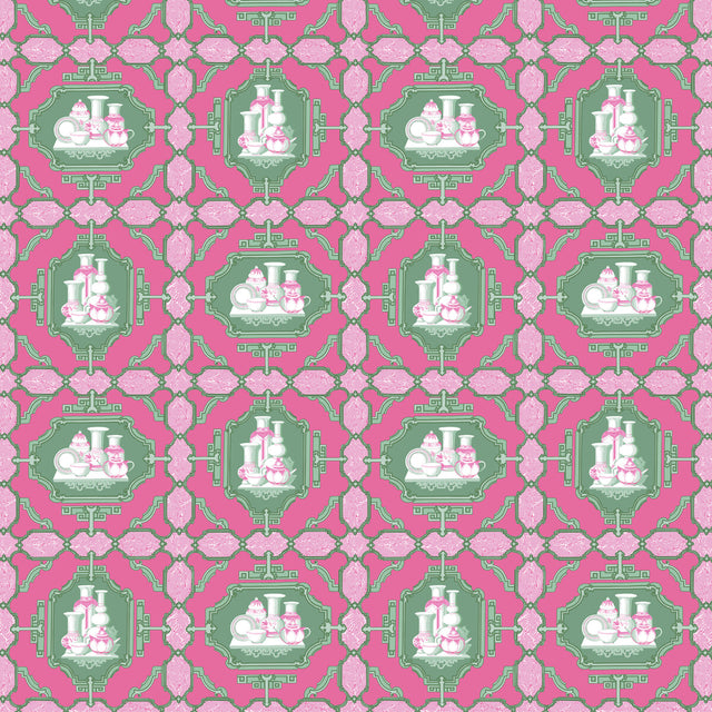 GASTON Y DANIELA GDT5544.001.0 PORCELANAS ROSA/VERDE Fabric - Eade's Wallpaper