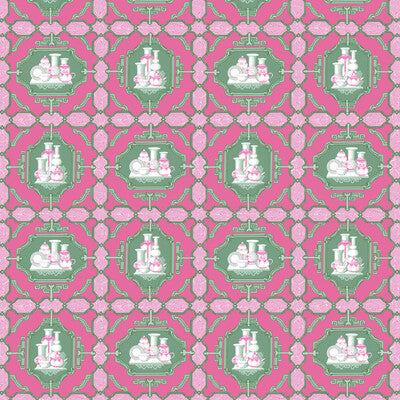 GASTON Y DANIELA GDT5544.001.0 PORCELANAS ROSA/VERDE Fabric - Eade's Wallpaper