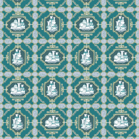 GASTON Y DANIELA GDT5544.003.0 PORCELANAS ESMERALDA Fabric - Eade's Wallpaper