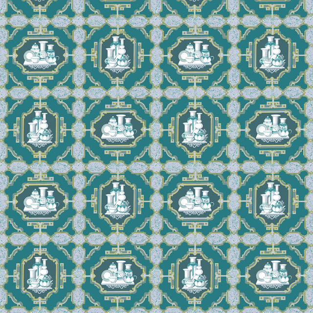 GASTON Y DANIELA GDT5544.003.0 PORCELANAS ESMERALDA Fabric - Eade's Wallpaper
