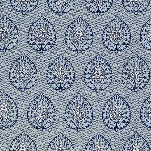 GASTON Y DANIELA GDT5692.003.0 PALMETA FONDO AZUL Fabric - Eade's Wallpaper