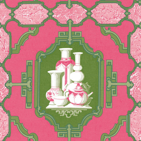 GASTON Y DANIELA GDW5445.001.0 PORCELANAS FRAMBUESA/VERDE Wallpaper - Eade's Wallpaper