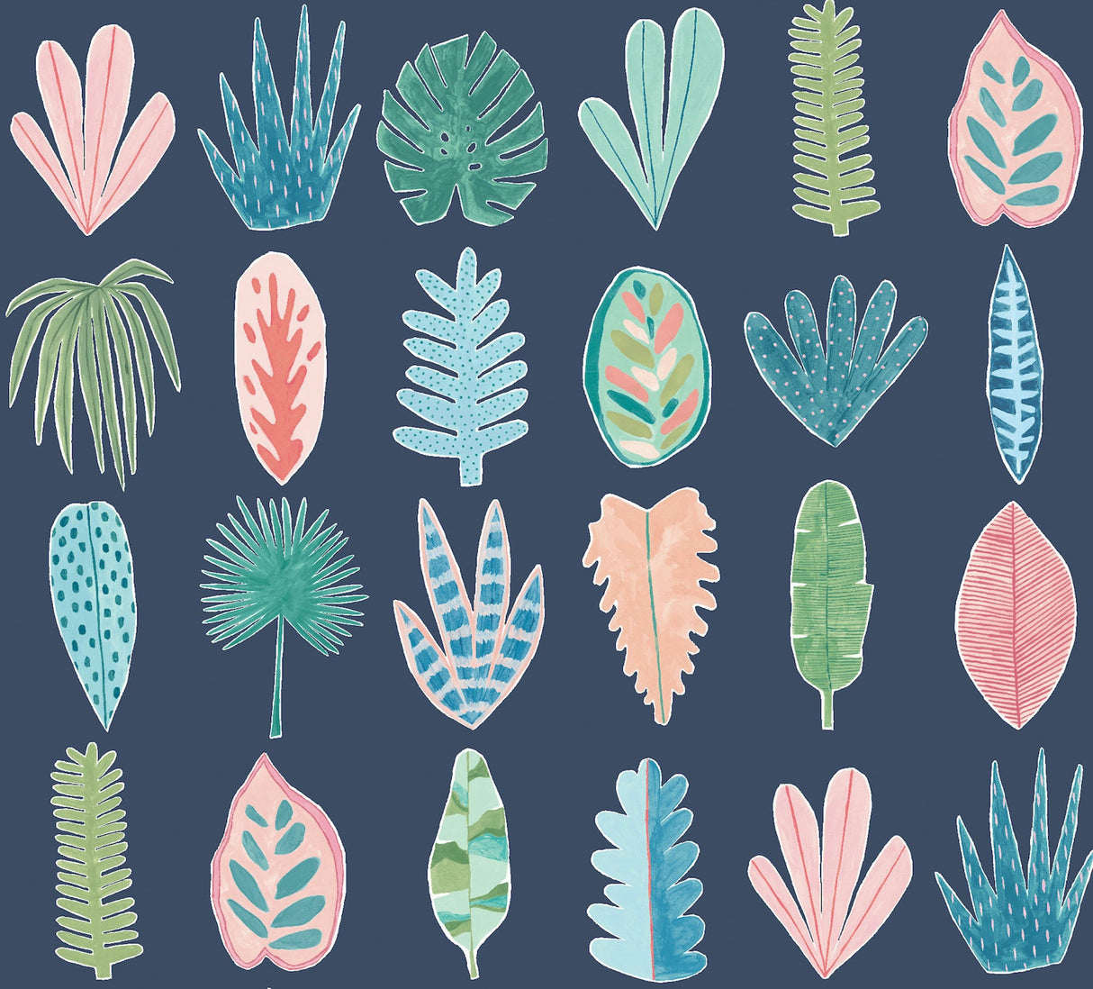 ohpopsi GHS50102W Leaf Boogie Denim Tropical Mix Wallpaper