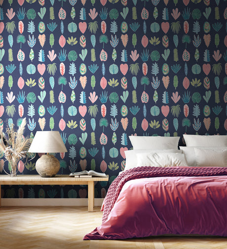 ohpopsi GHS50102W Leaf Boogie Denim Tropical Mix Wallpaper