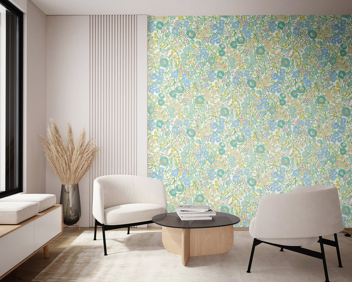 ohpopsi GHS50119W Flora Teal Garden Wallpaper