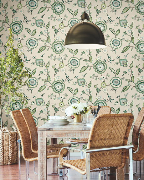York GO8233 Dahlia Blooms Green & Beige Wallpaper