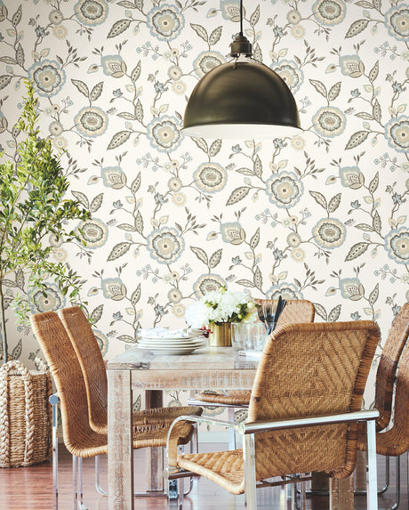 York GO8234 Dahlia Blooms Off White & Blue Wallpaper