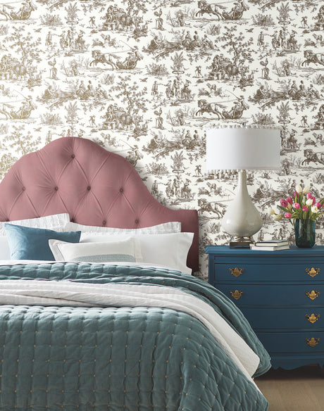 York GR5921 Seasons Toile Brown Wallpaper
