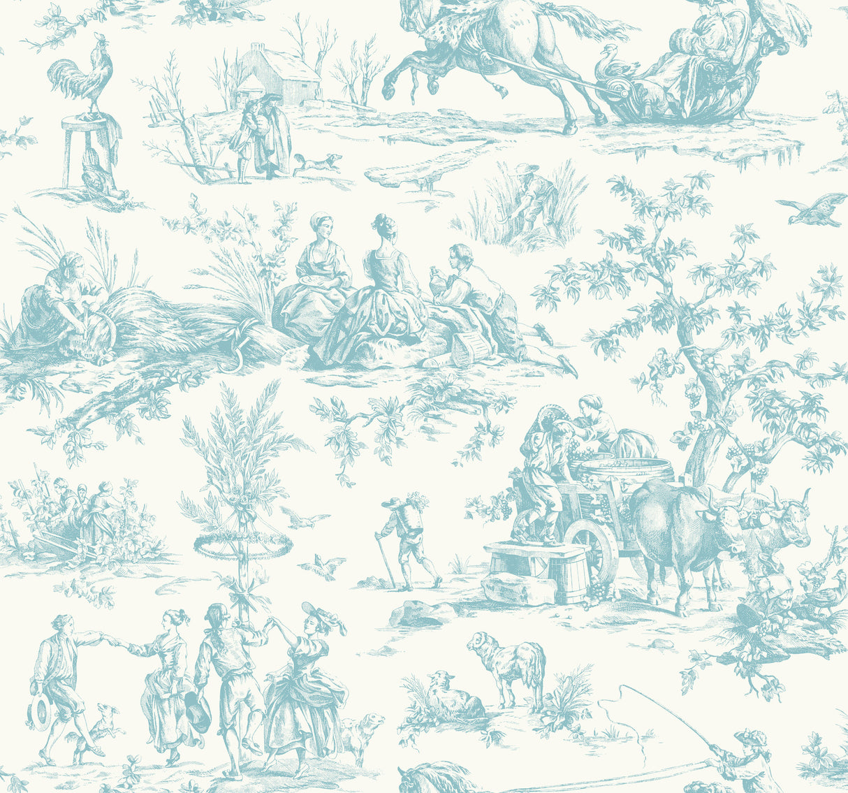 York GR5923 Seasons Toile Teal Wallpaper