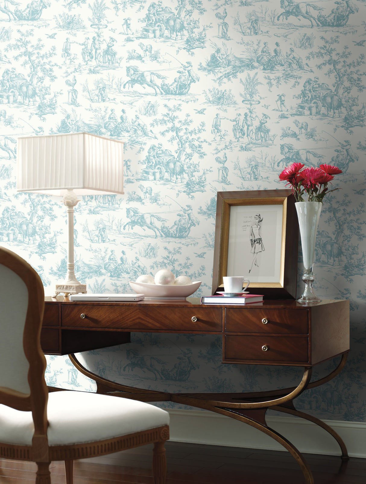 York GR5923 Seasons Toile Teal Wallpaper