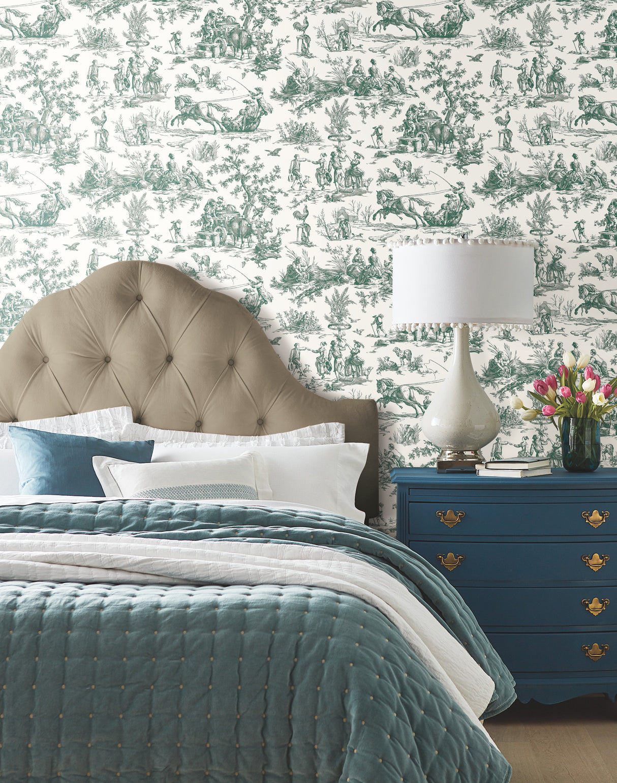 York GR5924 Seasons Toile Dark Green Wallpaper