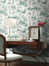 York GR5924 Seasons Toile Dark Green Wallpaper