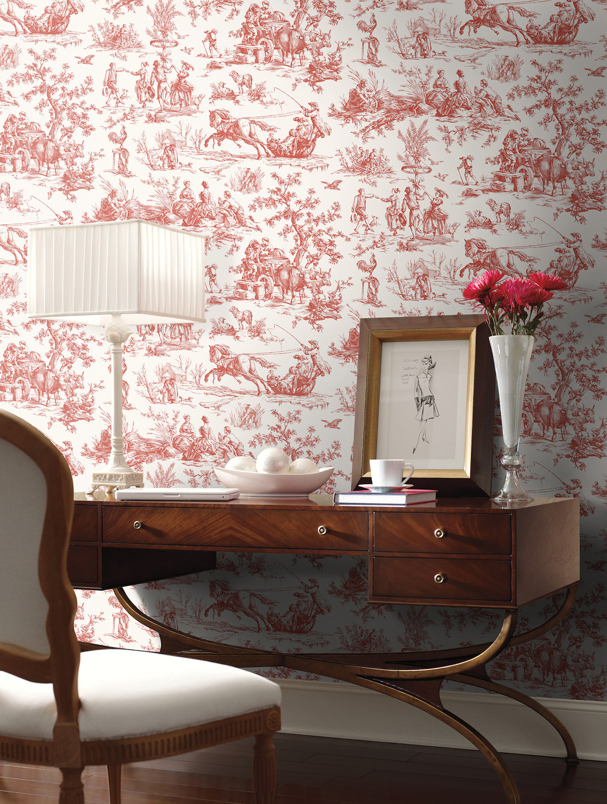 York GR5925 Seasons Toile Scarlet Wallpaper