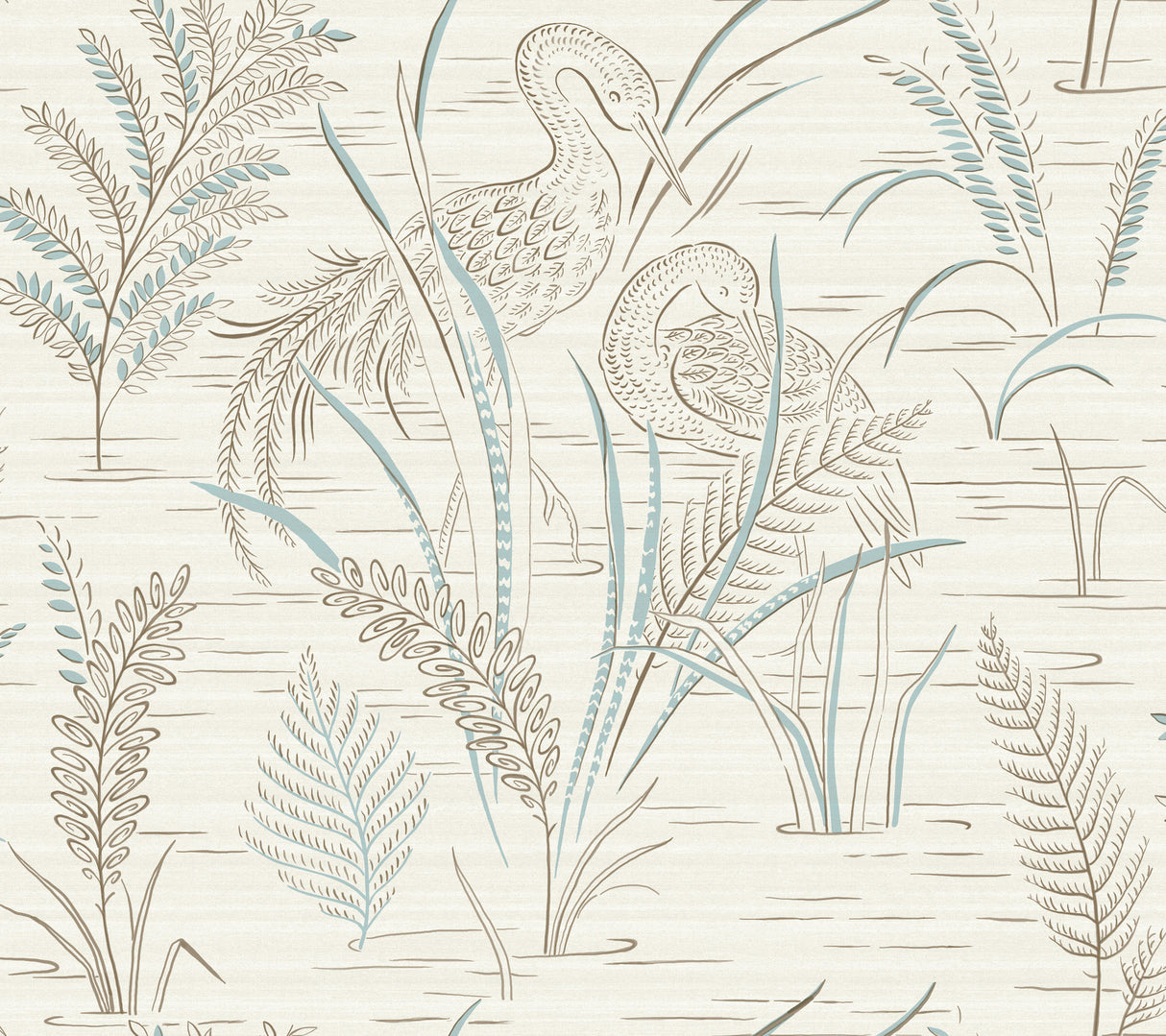 York GR5951 Fernwater Cranes Brown & Blue Wallpaper