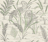 York GR5952 Fernwater Cranes Black & Green Wallpaper