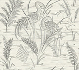 York GR5953 Fernwater Cranes Black & Grey Wallpaper