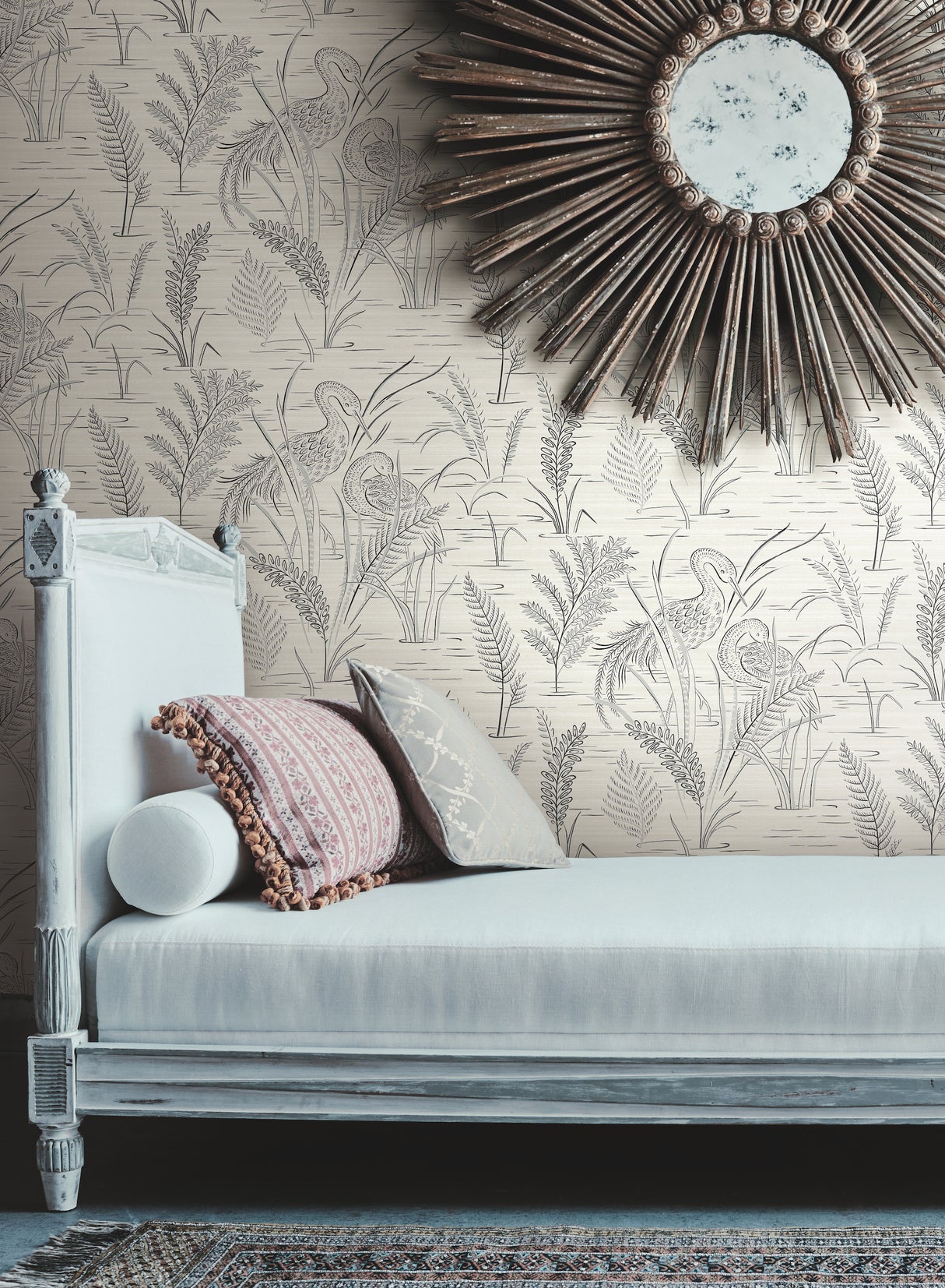 York GR5953 Fernwater Cranes Black & Grey Wallpaper